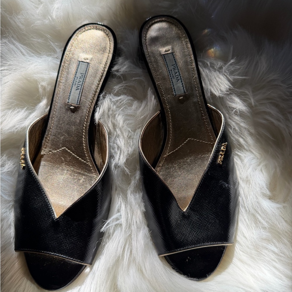 Prada Black and Gold Women's Mules